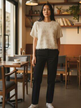 RACHEL Rachel Roy Cream‎ Eyelash Fringe Sequin Boxy Cropped Top Large